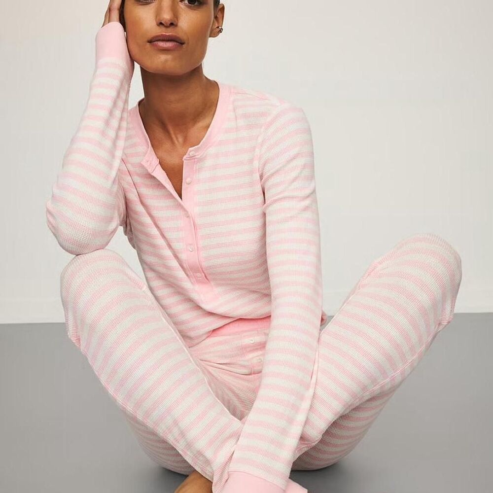 Victoria's Secret NEW pink striped Henley pajama set Size Medium | Cozy Fall PJs